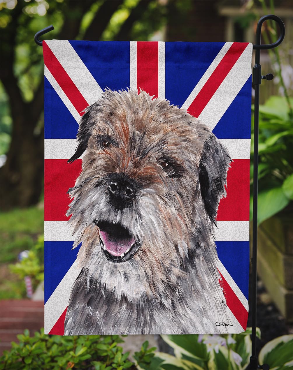 Tesori Di Caroline Bandiera Da Giardino 'Pastore Tedesco Con Union Jack' - 27.9x38.1 Cm - Doppia Faccia In Poliestere - Resistente Alle Intemperie