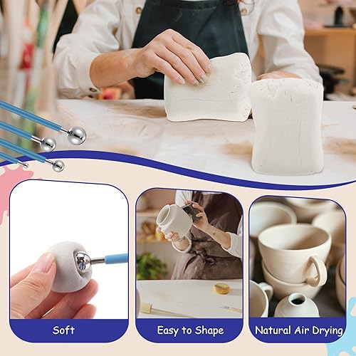 Miniatura 3 de Arcilla seca al aire de 2.2 libras para adultos con barniz brillante y 26 piezas de herramientas de esculpir, color blanco, natural, para modelar,