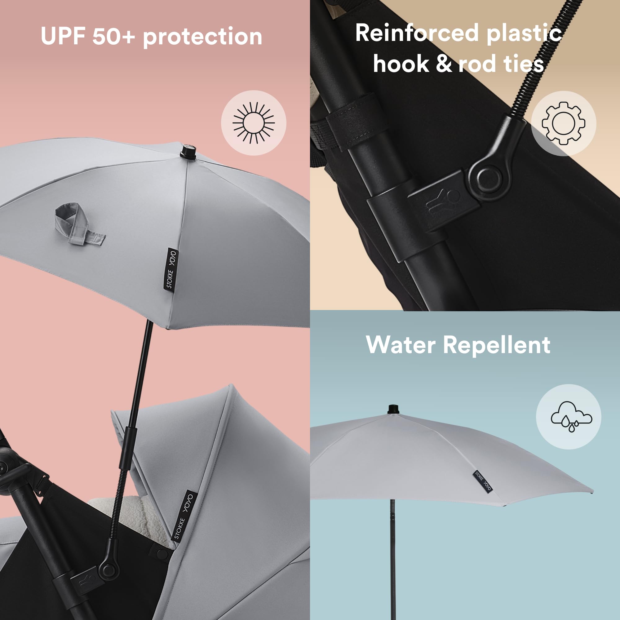 Stokke YOYO Parasol, Stone, UPF 50+ Protection, Enhanced Opacity, Use on YOYO Stroller with 0+ Newborn Pack - Image 3