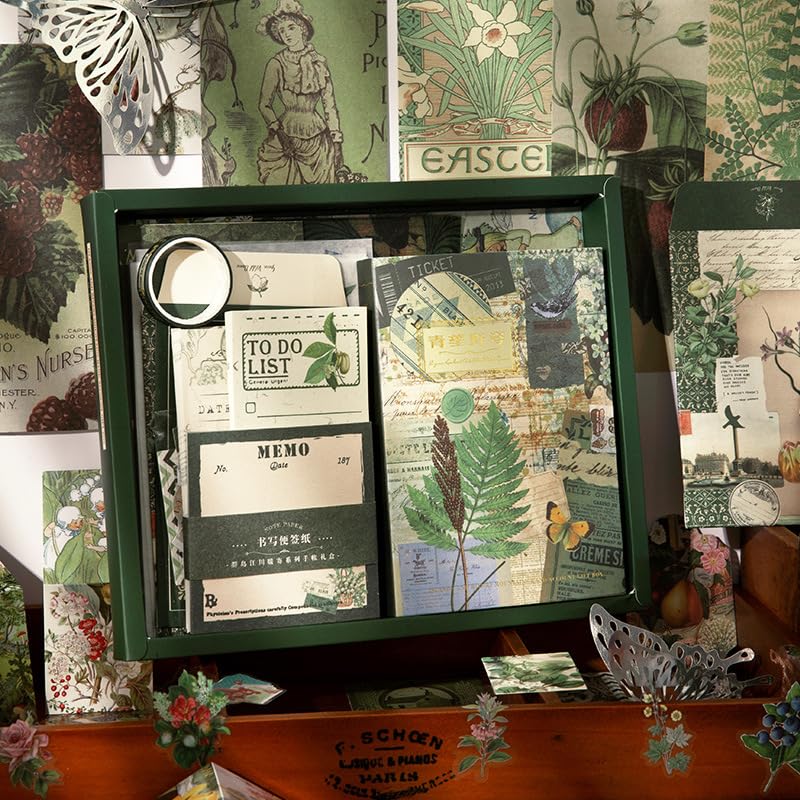 RUJVE Vintage Scrapbook Stickers Pack, Art Journal Kit, Bullet Junk Journal Planners DIY Decoration Paper Stickers Craft Kits Notebook Album Aesthetic Tape,Journaling Gift for Girl (Forest)