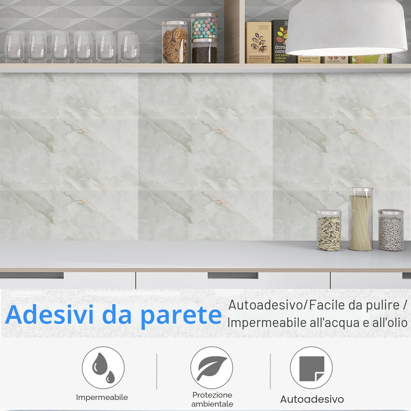 Pannelli da parete, design marmo, 10 pezzi, 60 cm x 30 cm, autoadesivi, in PVC, per piastrelle da parete