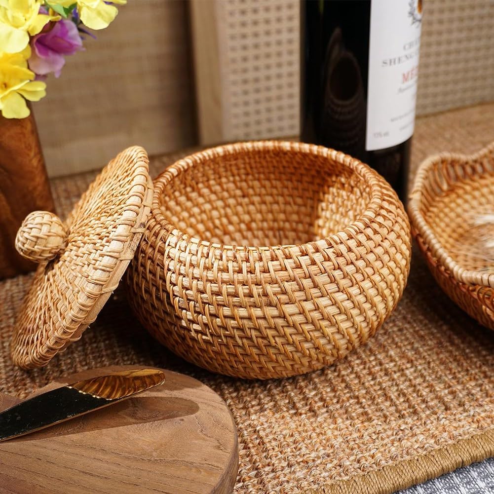 Cestini Portaoggetti in Viini con Coperchio, Cestino Rattan