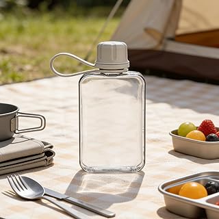 8.2 oz/240 ml Flat Travel Water Bottle, BPA Free Tritan Reusable Plastic Square Plastic Flask Pocket for Camping, Fitness, Outdoor Sports, Fits Purse and Pocket（Gray）