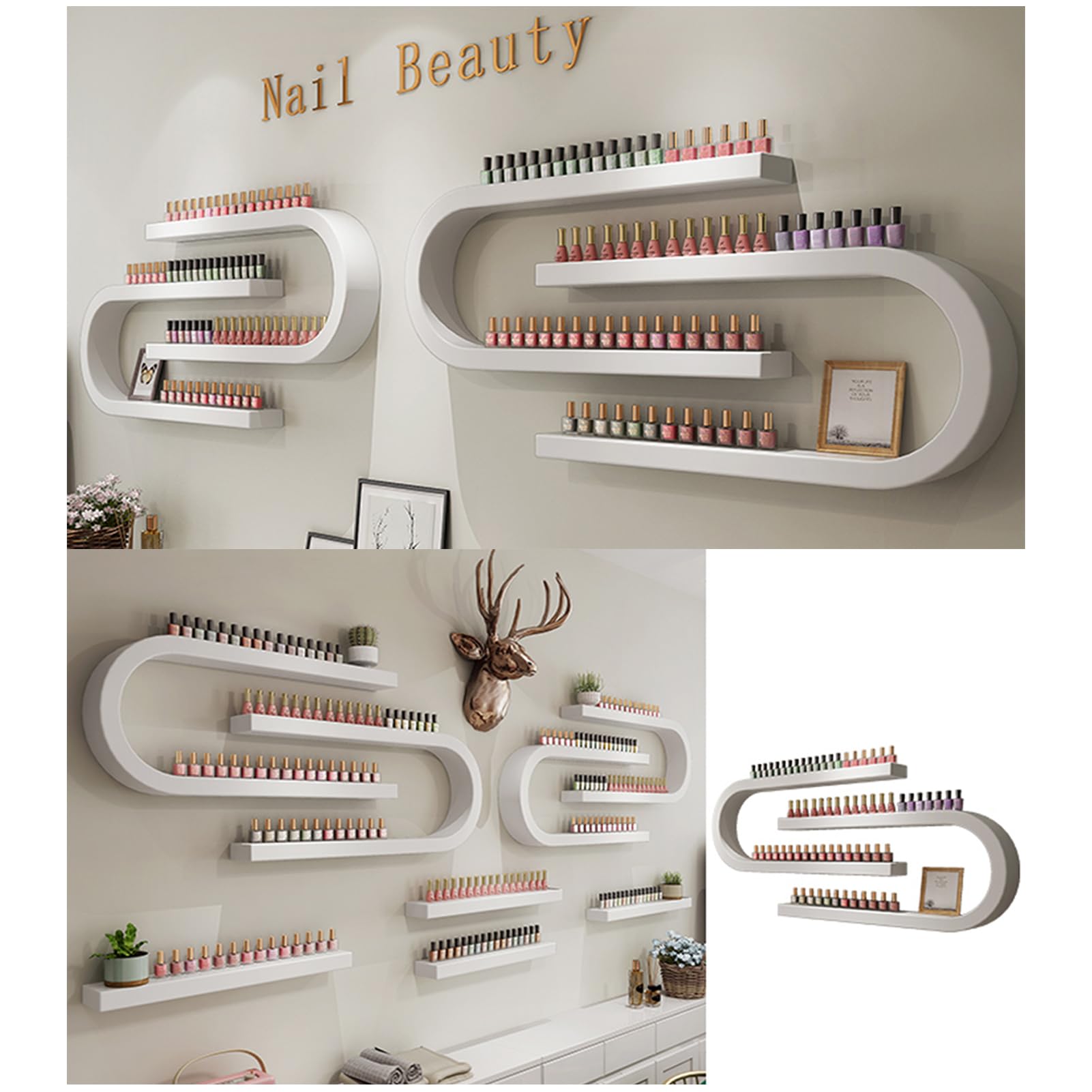Expositor Esmaltes Uñas Estilo Europeo, Moderno Soporte Almacenamiento En Blanco Y Negro, Organizador De Pared, Ideal para Salón de Belleza Y Decoración del Hogar,Blanca,2P