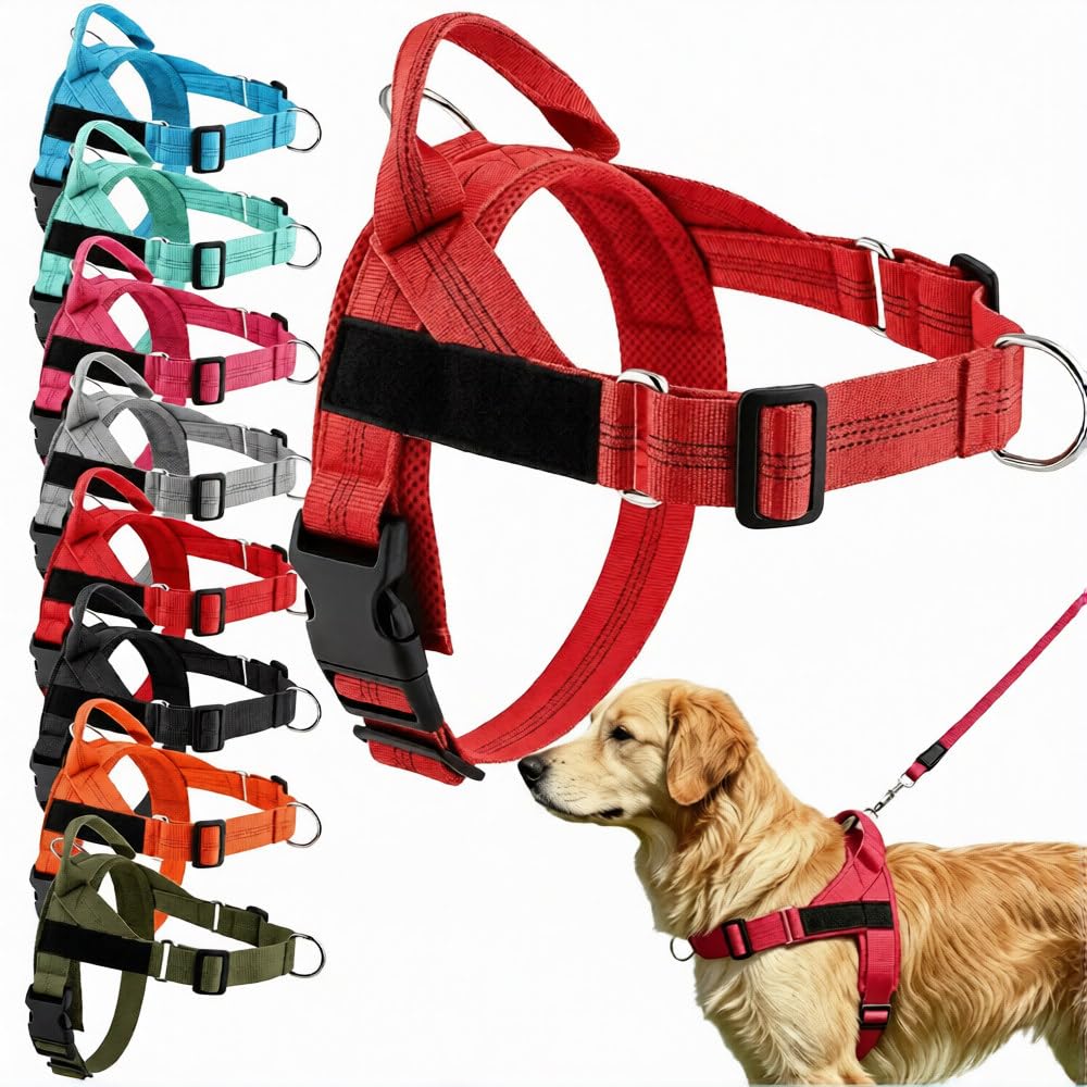 No Pull Front Clip Dog Harness Adjustable Vest Whippet Hound Walking (Red, XS)