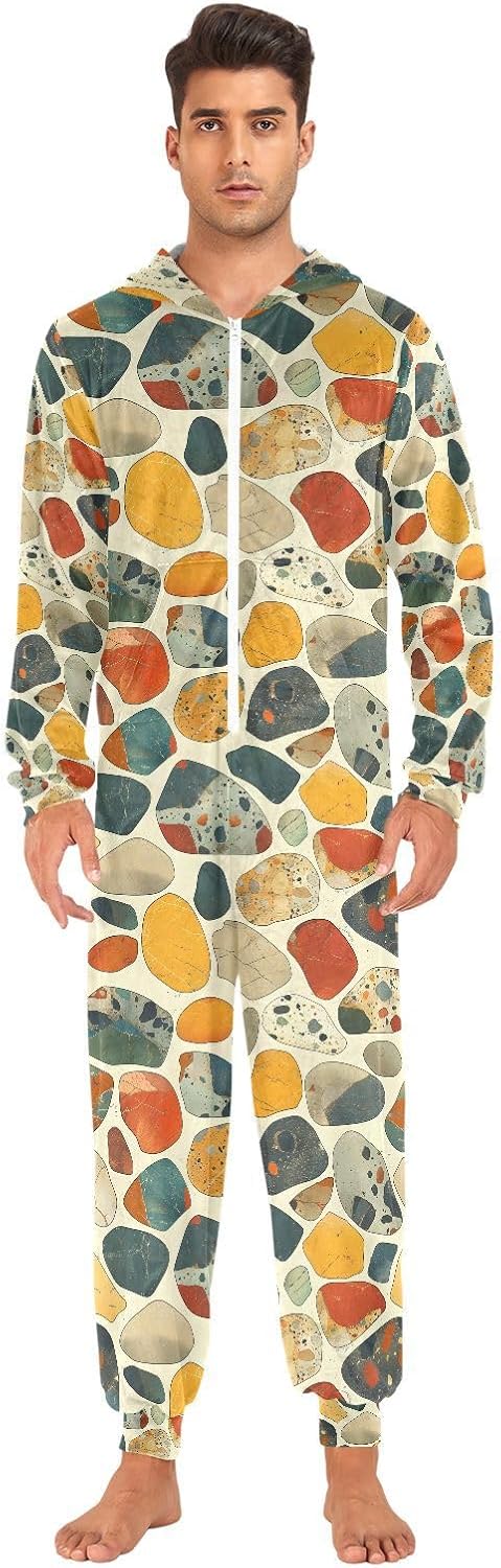 Rainbow Stone Pattern Adult Onesie Pajamas Novelty One Piece Costume Sleepwear Jumpsuits Matching PJS