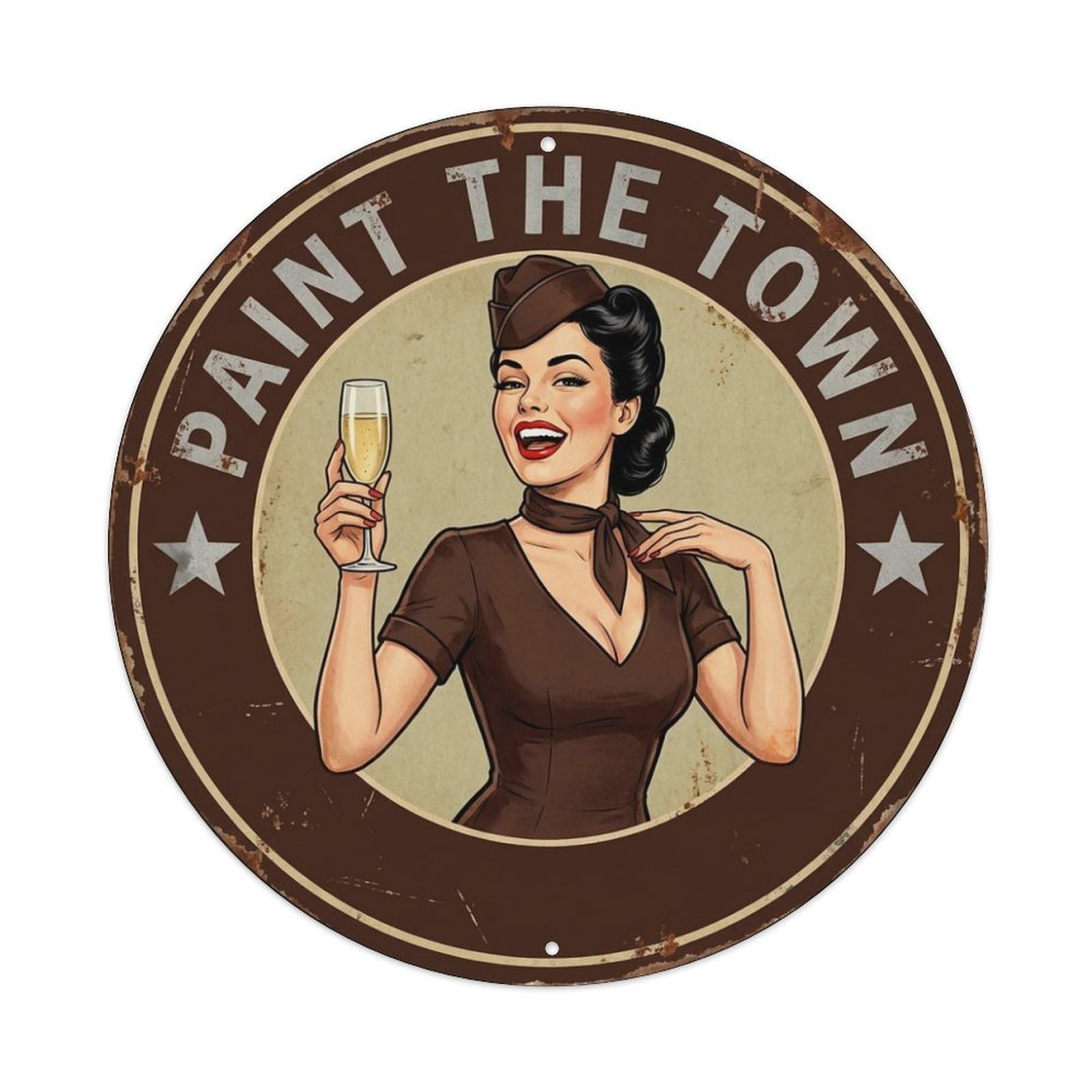 Funny Quote Paint The Town Flight Attendant Metal Tin Sign
