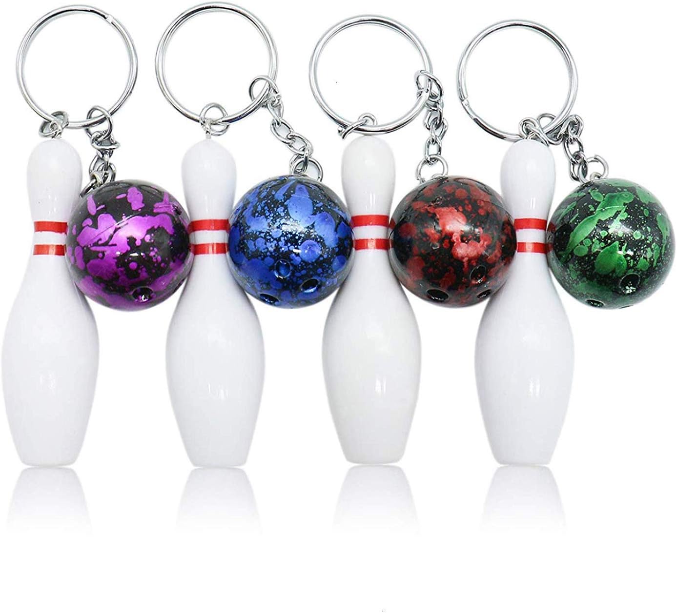 4 PCS Bowling Pin Keychains, Simulation Mini Personality Bowling Ball Keyring Key Holder for Promotion, Gift, Bowling Party Favors