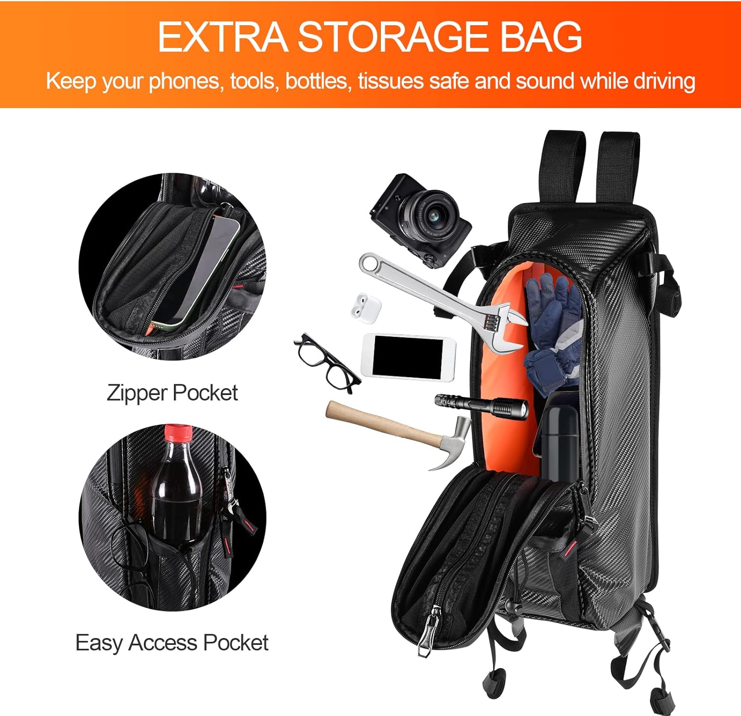 UTV Center Seat Storage Bag Between Seat Bag Tool Pouch Universal Compatible With Kawasaki KRX 1000 Teryx 4 Mule Accessories (Black)