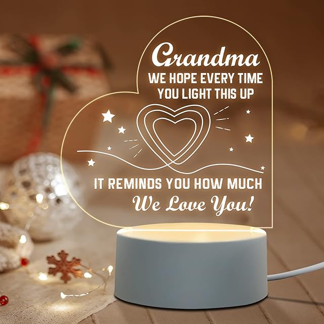 Grandma Gifts from Grandchildren - Birthday Gifts for Grandma from Granddaughter, Grandson, Grandkids - Grandma Christmas Gifts Engraved Acrylic Night Light
