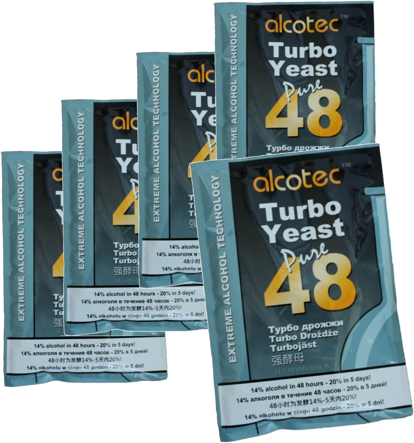 5x Alcotec 48 Pure Turbo Super Yeast Packets High Alcohol 20% Homebrew Vodka