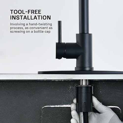 Vista 31 de WEWE Grifo de cocina en cascada con rociador extraíble, 3 modos (barrido/corriente/cascada) modo de interruptor giratorio, grifo de fregadero