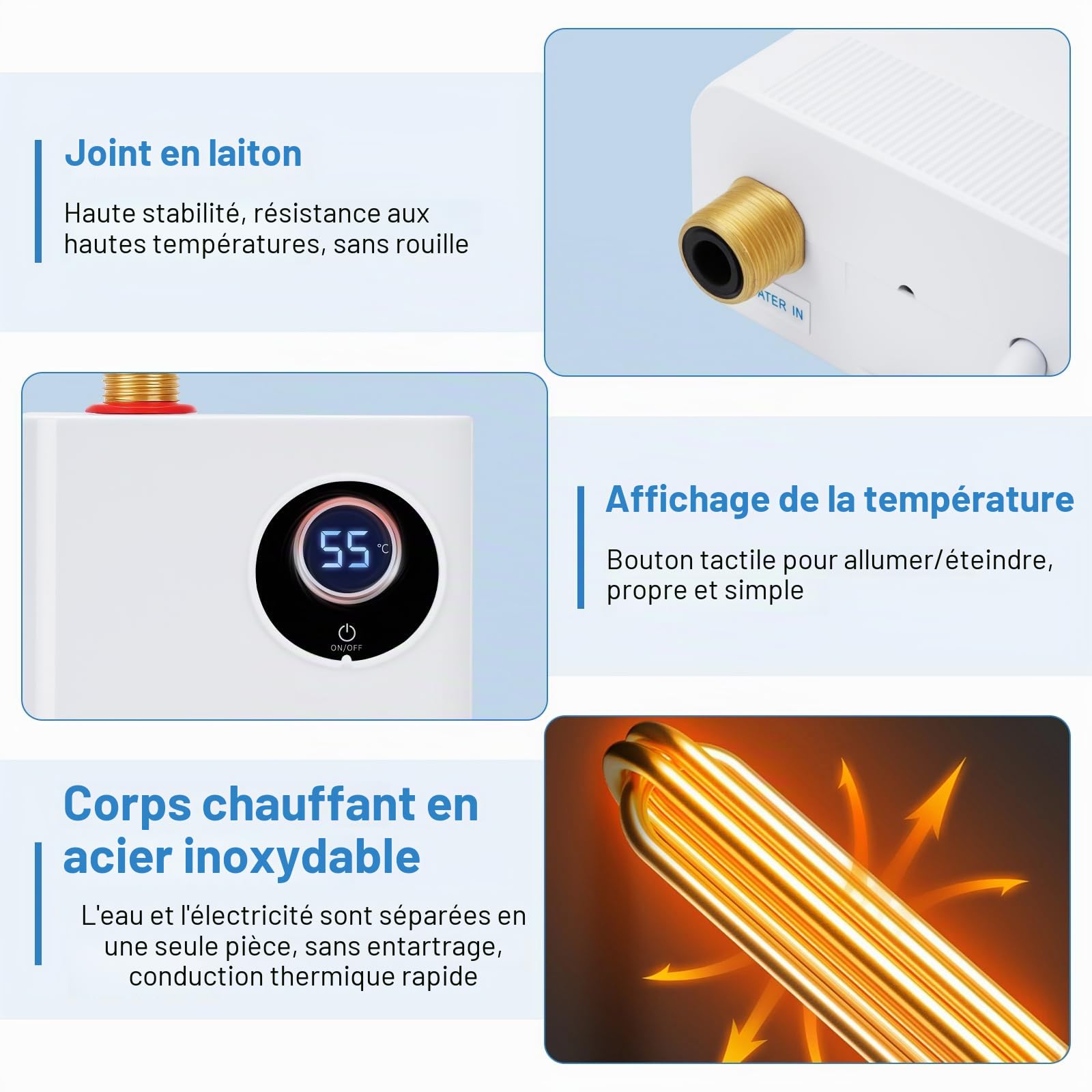 Chauffe-eau instantané électronique, 220V 3800W Chauffe-eau instantané de la température, chauffe-eau instantané électrique pour RV cuisine salle de bain