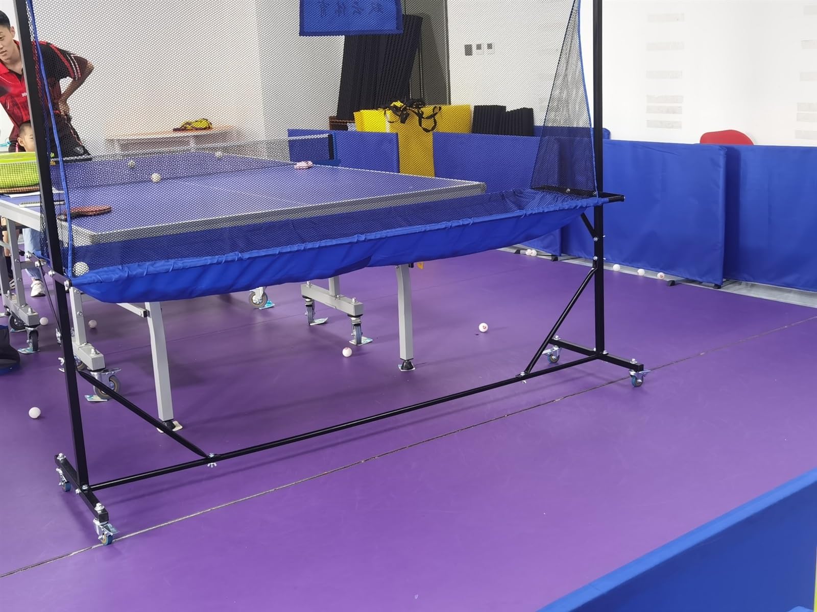 RENLXFI Upgraded Table Tennis Ball Catch Collector, Ping Pong Practice Net with Rubber Wheels for Multi-Ball Drills and Robot Serve Launcher Training, Schools Recycle Catcher Equipment