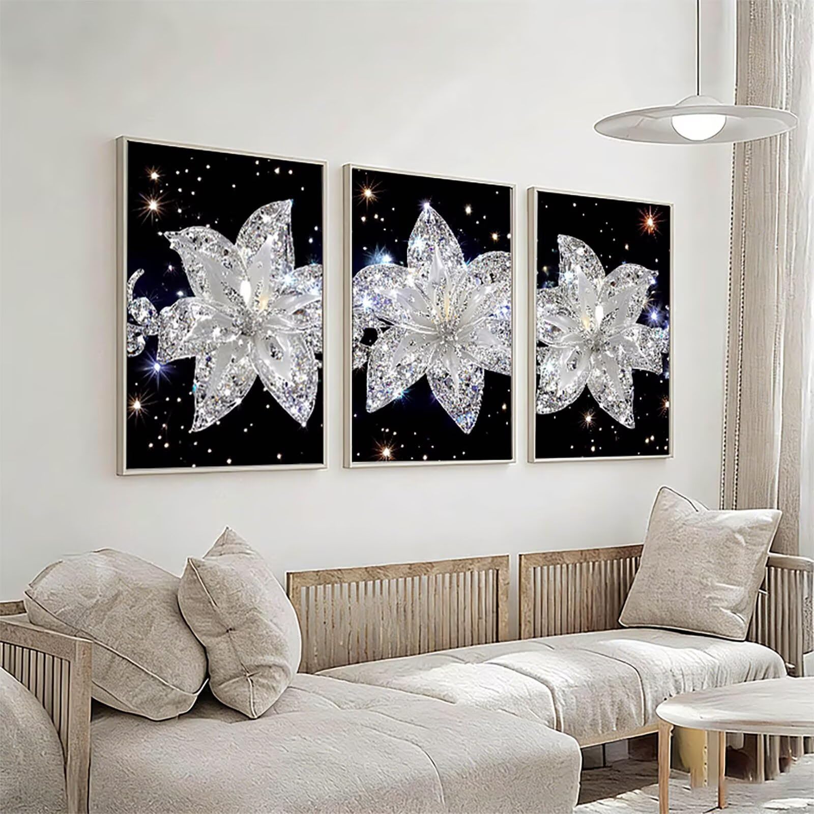 3 opakowanie kryształów diamentowych 60 x 90 cm, kwadratowy 5D DIY kwiat diamentowe malowanie pełny zestaw, diament kryształ górski ścieg krzyżykowy do dekoracji domu, prezenty a-4896