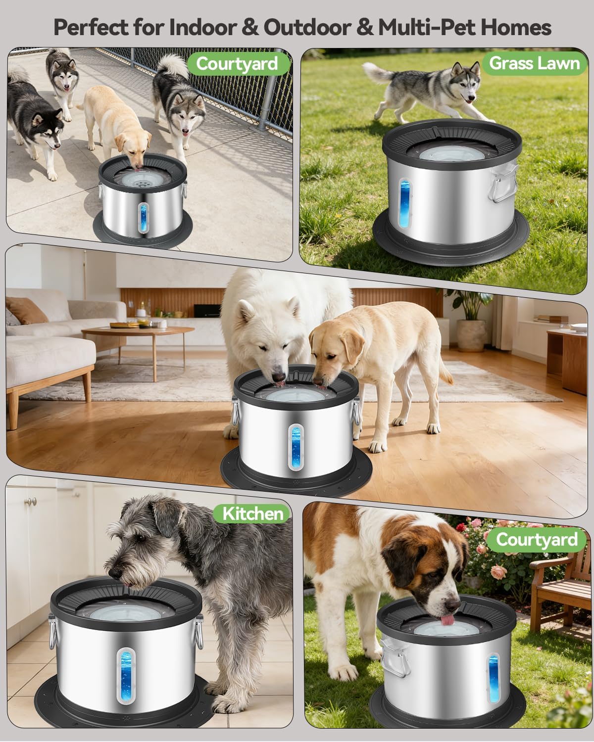 UPSKY 14L No Spill Dog Water Bowl, Stainless Steel Spill Proof Dog Bowl with Water Window, Dual-Suction Anti-Slip Large Capacity Slow Drinking Bowl with Floating Disk for Large Dogs & Messy Drinkers