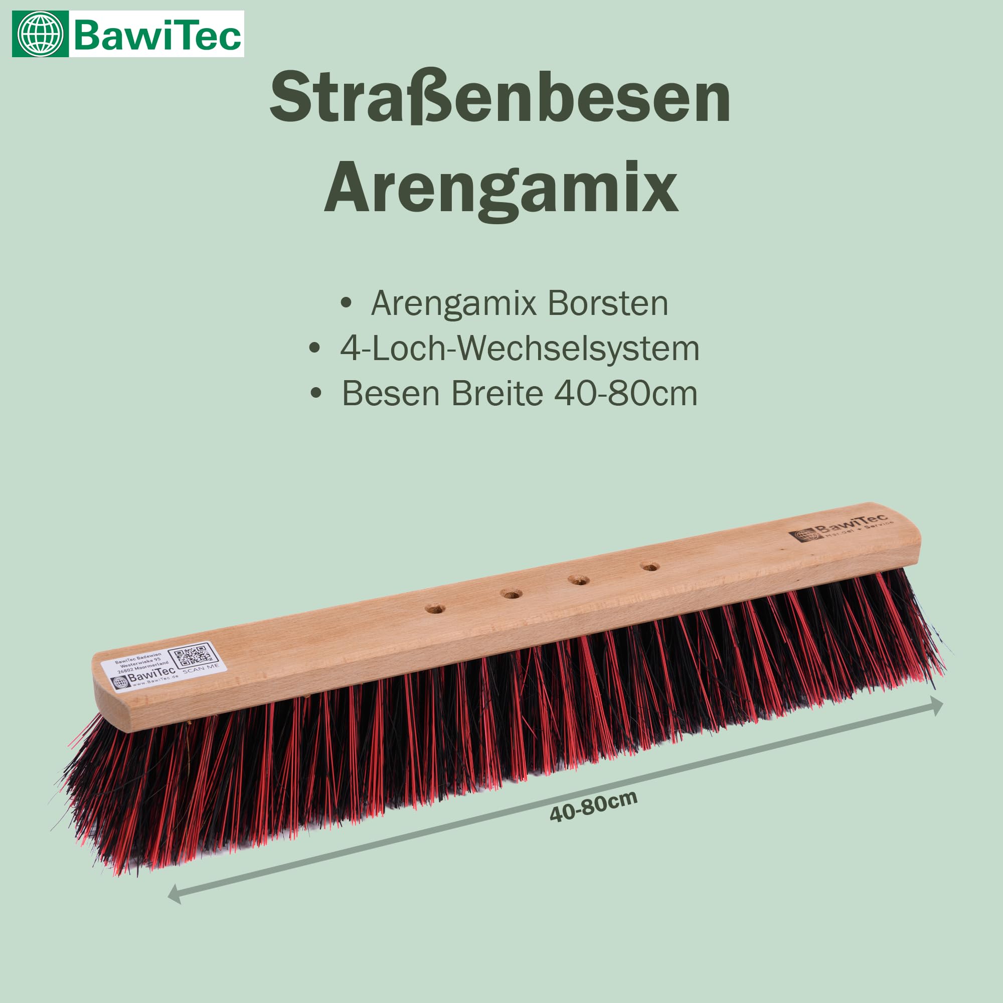 Profi Besen ArengaMix 40cm mit 4-Loch-System Alustiel Stiel Straßenbesen
