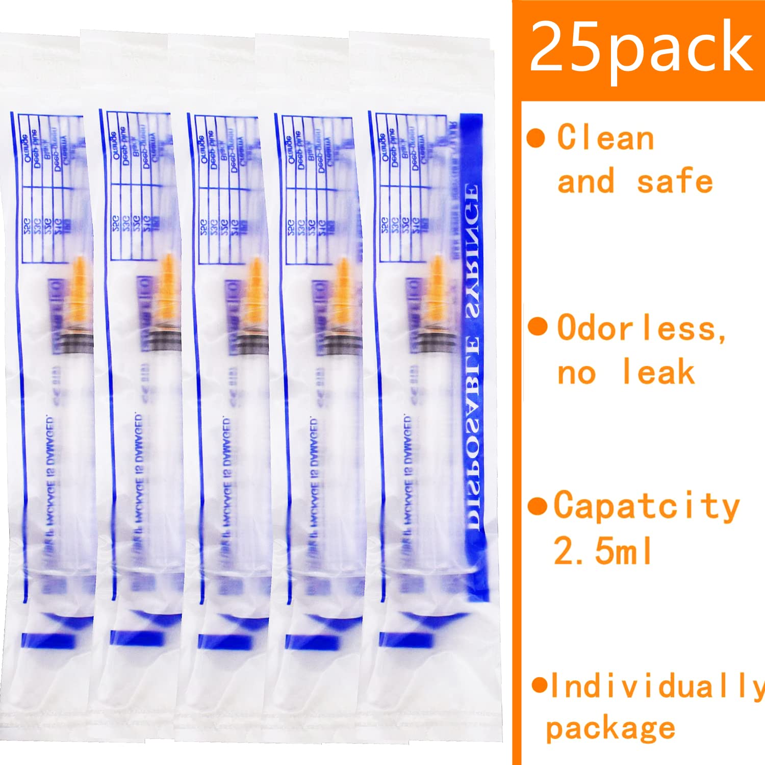 25 Pack 2.5ml Plastic Syringe Luer Lock with 25Ga, Single Individually Wrapped — Amazon image 2