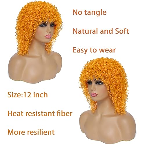 Miniatura 2 de JOOVAMYUN Short Curly Wigs for Black Women Cheap Wigs for Black Women Curly Wig with Bangs Synthetic Wigs for Black Women Natural Wigs for Black