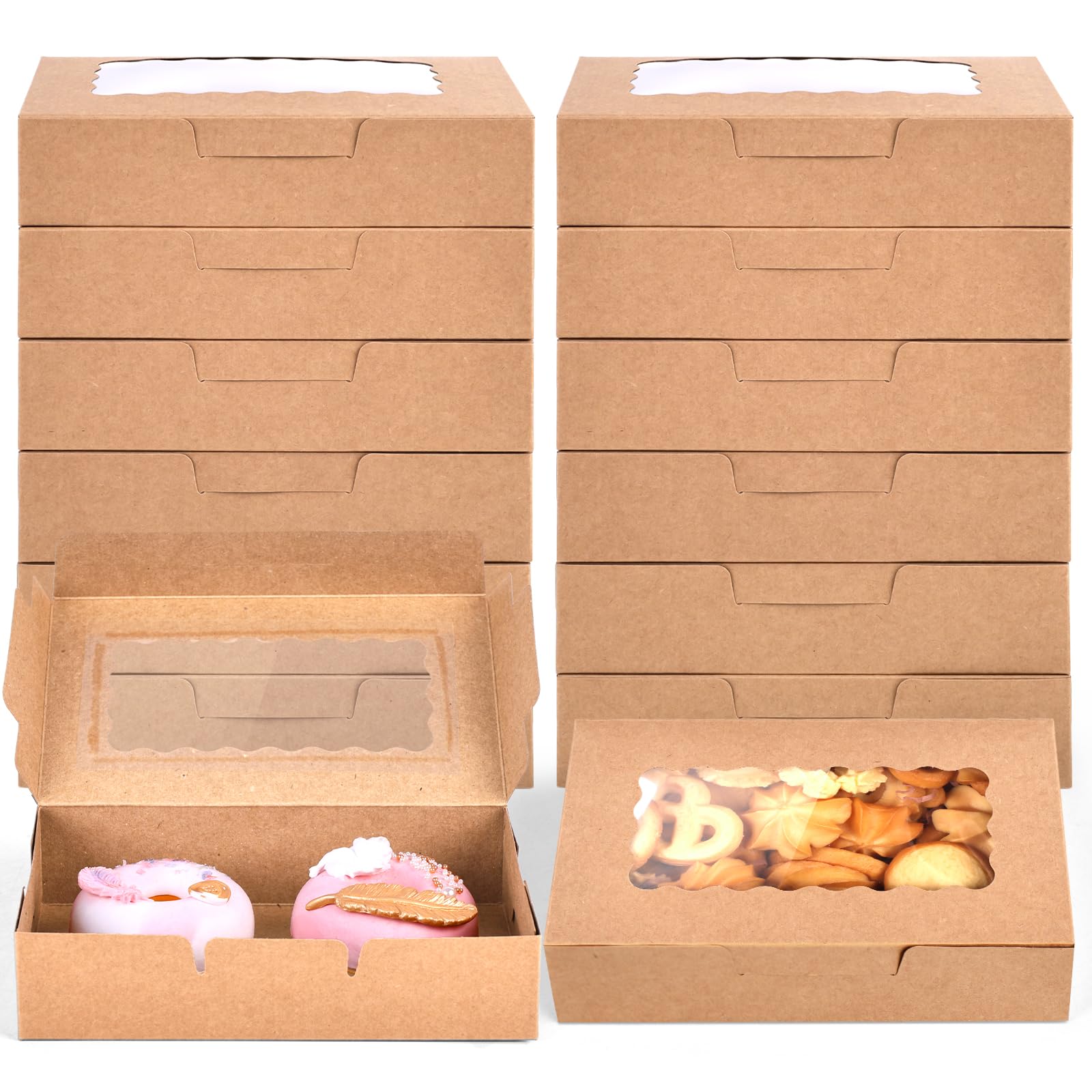 HAKACC 20PCS Brown Bakery Boxes, Cookie Boxes with Window Treat Boxes for Wedding Christmas Party Favors Birthdays 17.5 x 11 x 4 cm