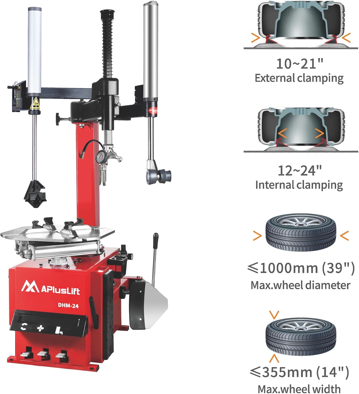 APlusLift DHM-24 Tire Wheel Changer and WBS-500 Tire Wheel Balancer with Wheel Hood Protector Combo New Integrated Power Unit 3 Years Warranty