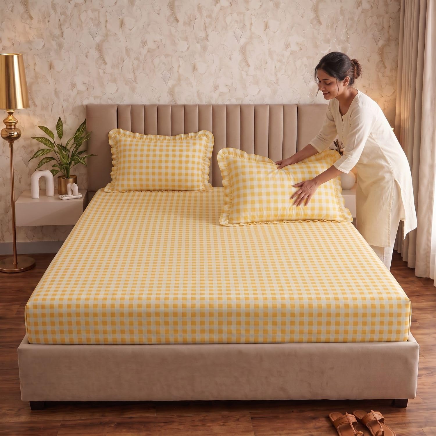 Boho Fitted Bedsheet - Yellow Abstract Design -7
