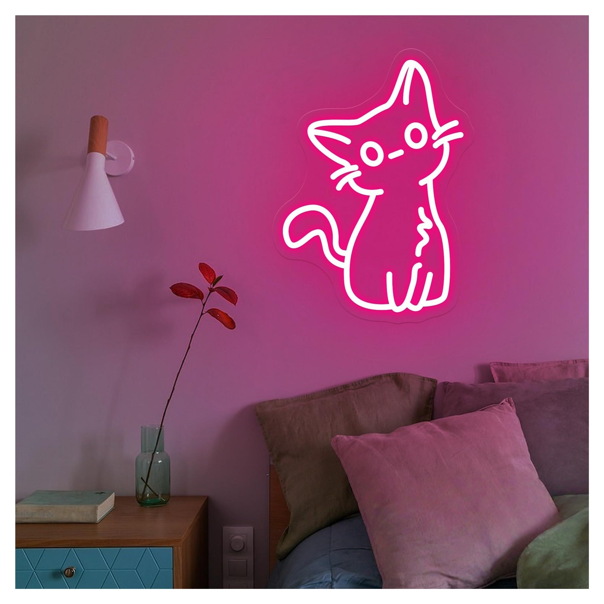 RONGCH Hanging Art Neon Signs Cat Animal Neon Sign, Suitable for Kids Room Decor with Brightness Adjustable 30cmx40cm(A)
