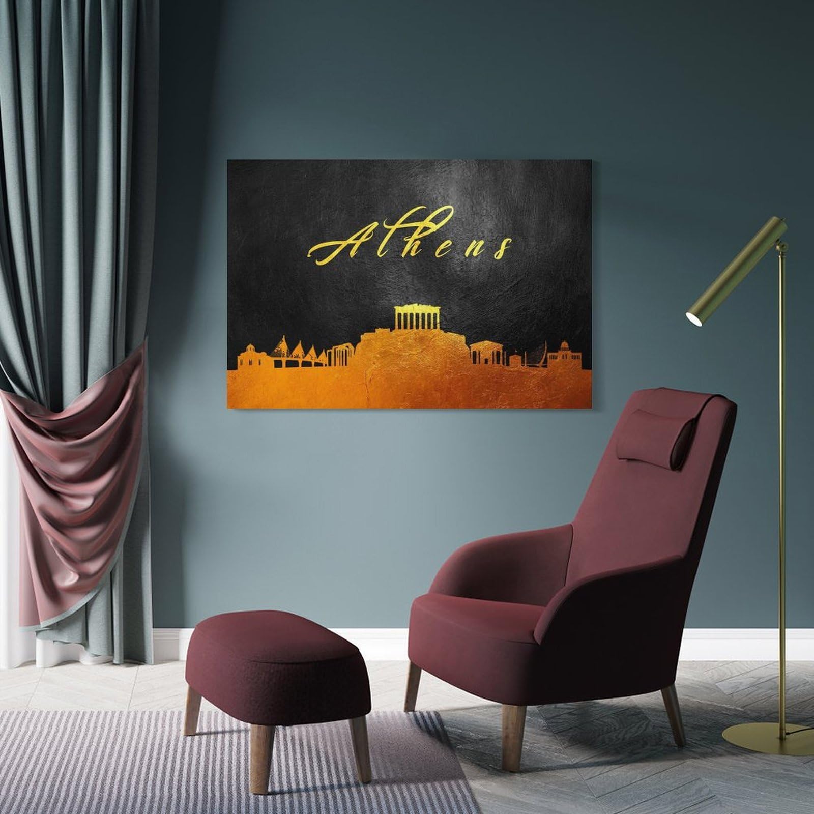 Junmoney Athens Greece Skyline Decorative Wall Artwork 20x30inch(50x75cm), for Entrance Spaces, Stair Walls Or Halls, A Stylish Accent for Home Entrances