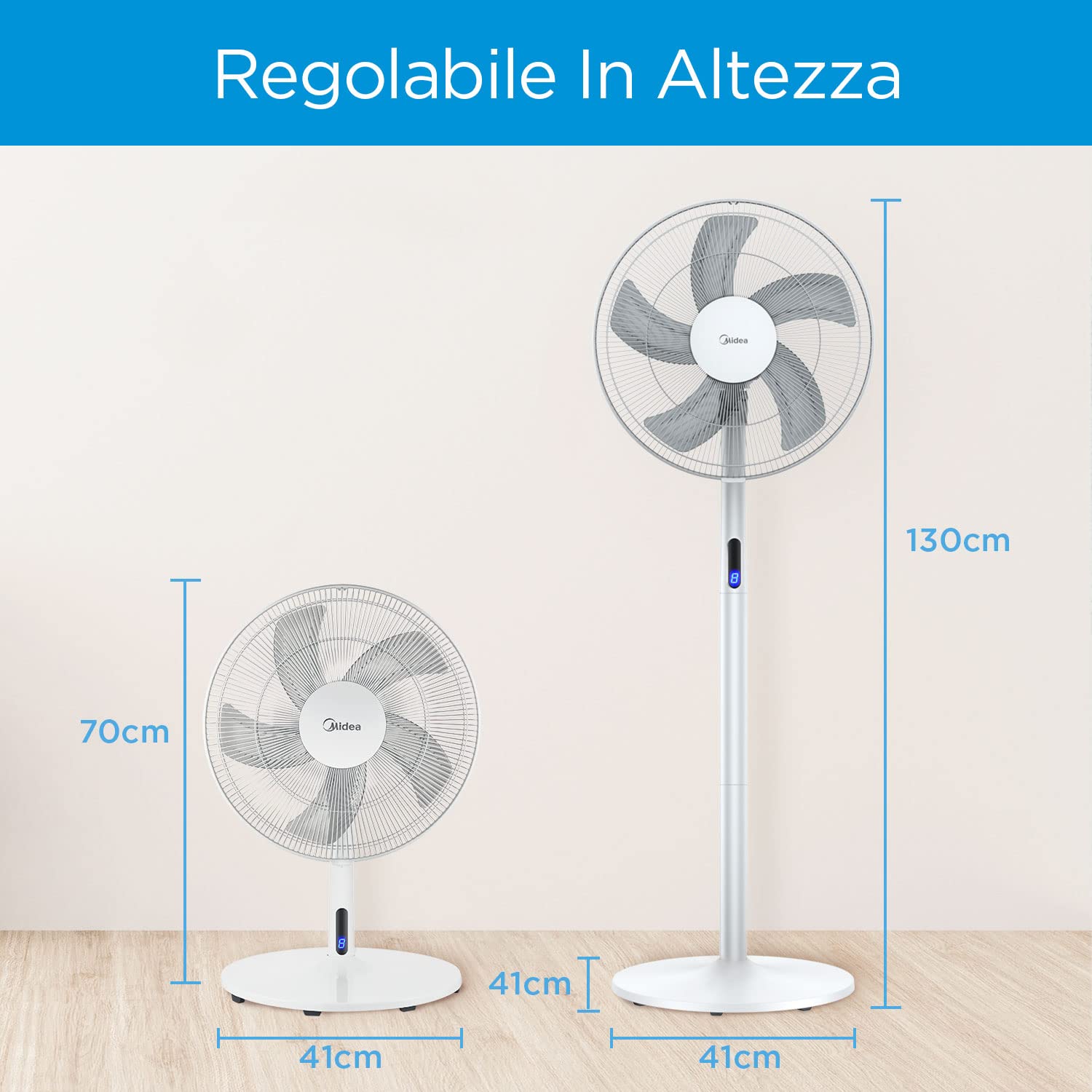 Midea FS40-18BR Ventilatore a Piantana, 3 in 1 Ventilatore Silenzioso 38 dB(A) con Display LED, Telecomando, Ventola a 5 pale, Funzione Turbo, Tomer 8 Ore, 8 Livelli di velocità, Oscillazione 85°