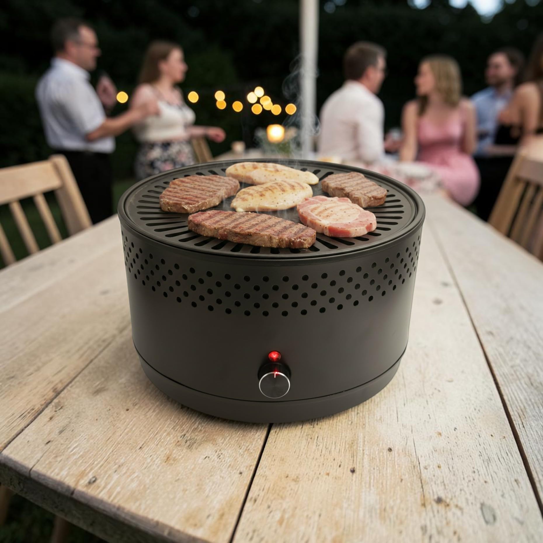 3 PAGEN® Barbecue elettrico a carbonella con ventola, adatto per balcone, terrazza e parco, barbecue da campeggio senza fumo, piccolo e compatto, con pinza, pennello e custodia, diametro 29 cm