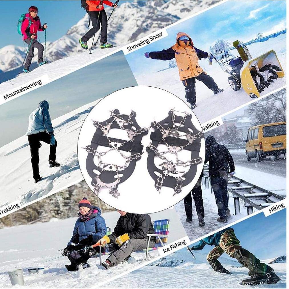 Ice Snow Grips, Traction Cleats Steigeisen für Schuhe mit 23 Edelstahlspikes zum Gehen, Joggen, Klettern, Wandern auf Schnee und Ice XL Black