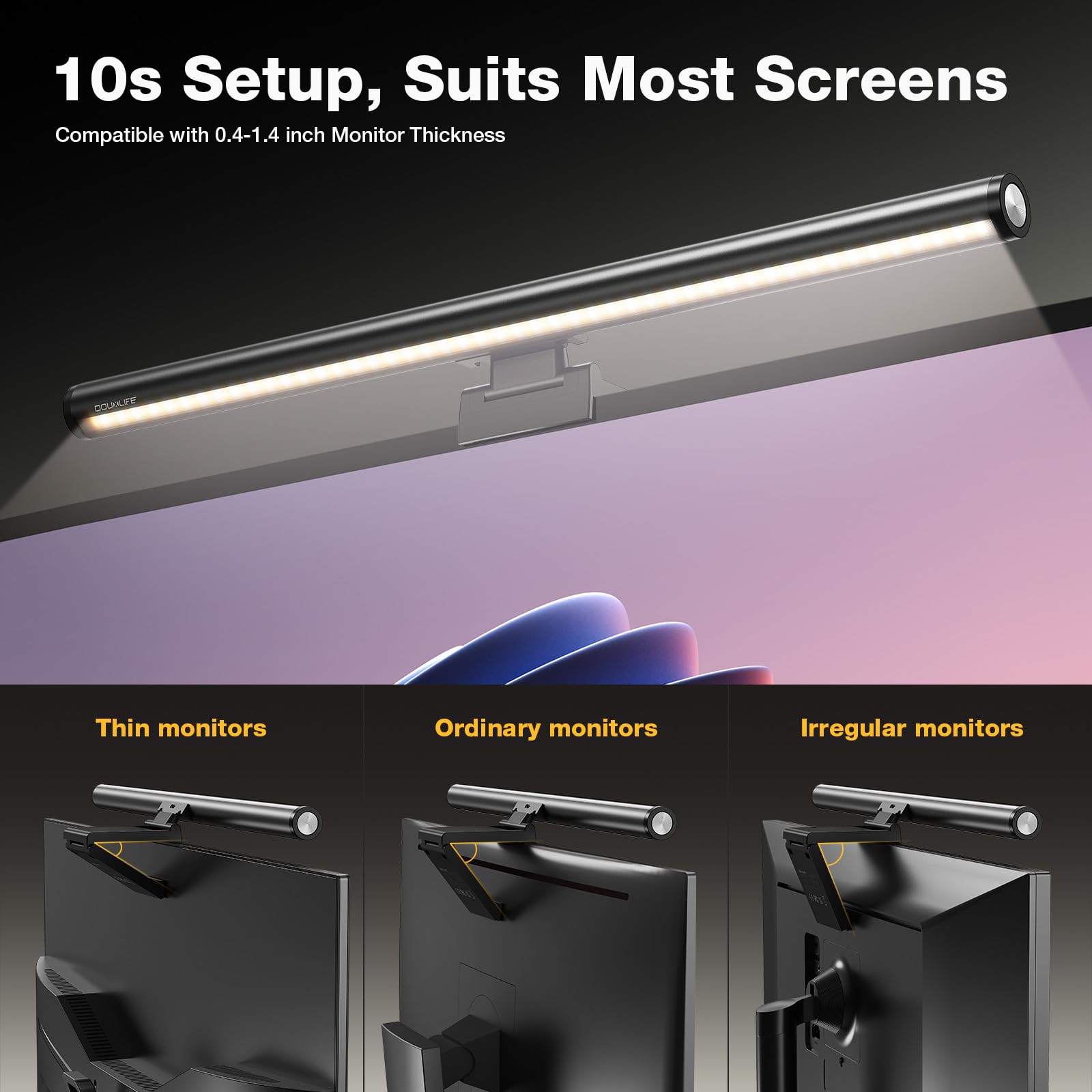 Douxlife Lampe Ecran PC avec Télécommande Computer Monitor Light Bar, Barre Lumineuse pour Gaming Lecture Office PRO, Gris