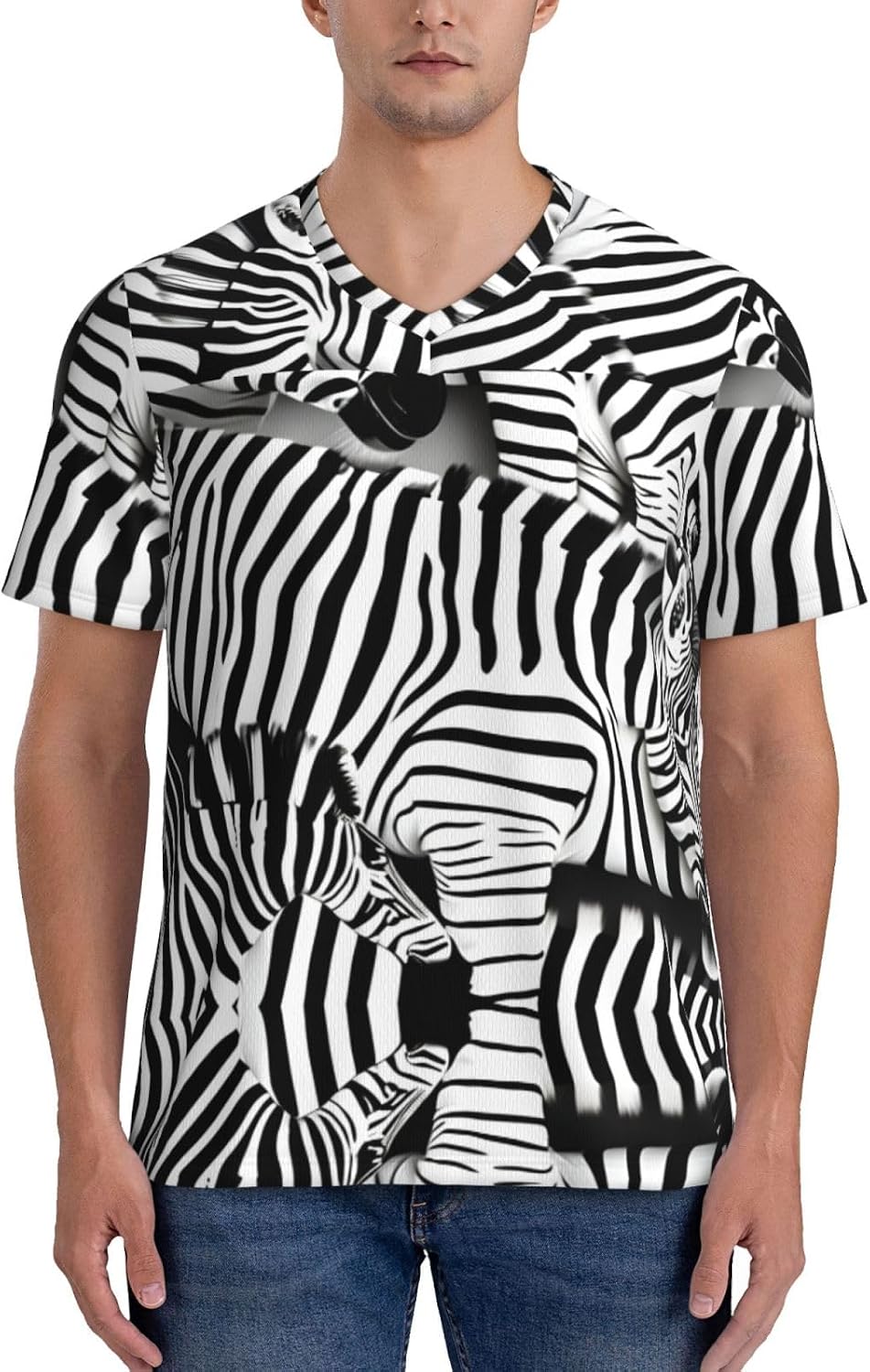 Zebra Rugby Football Jersey for Men, Comfortable V-Neck Loose Fit Top for Team Sports Athletics