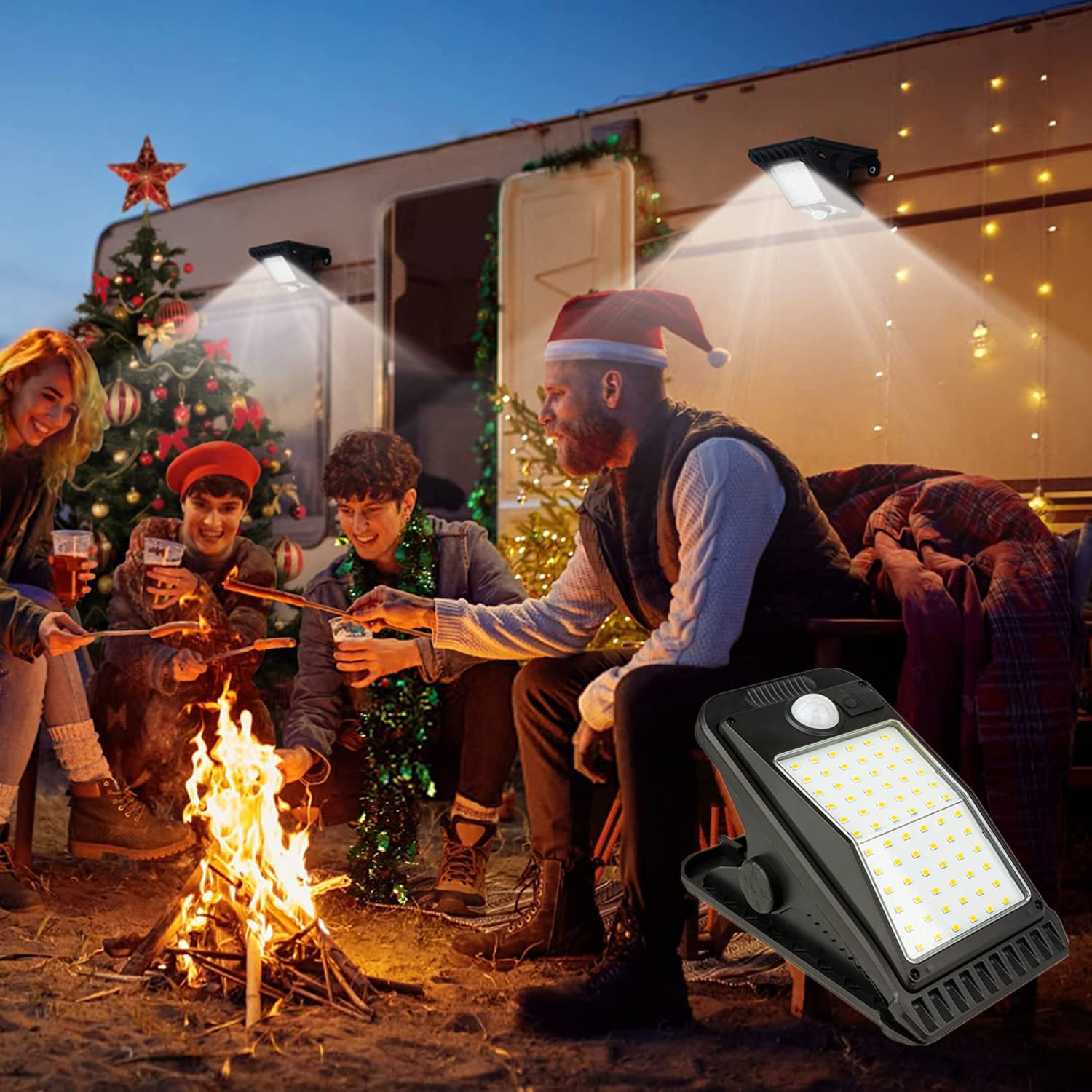 Lampes de sécurité solaires extérieures avec détecteur de mouvement à clip, 72 LED Lampes solaires super lumineuses pour jardin extérieur, IP65 Lampes de camping extérieures étanches, Éclairage à clip