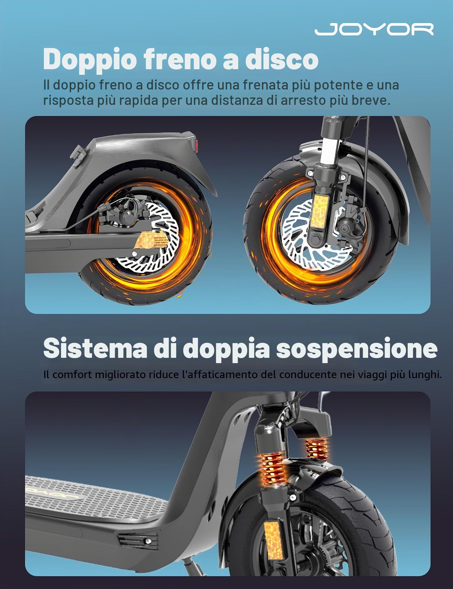 JOYOR C10E - Monopattino elettrico per adulti, 500 W, pieghevole, con batteria 48 V, 10,4 Ah e autonomia 40 Km, velocità 20 Km/h e 10 pollici, con display HD e freni a disco, certificato ABE Germania
