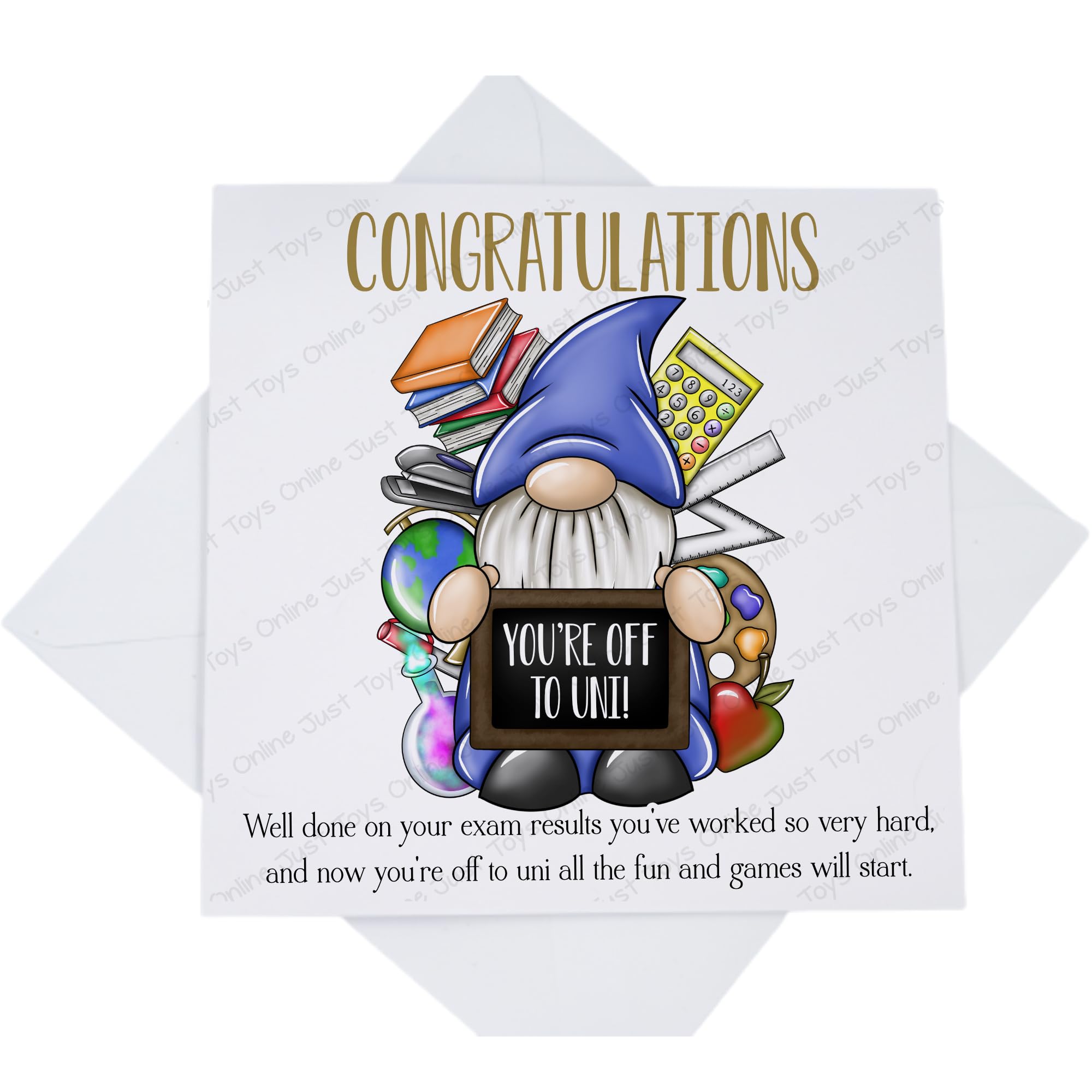Congratulations You're Off to University Card, Congrats Exam Results Card for Him Her, A Level BTEC College Results Off to Uni with Poem Verse, Gonk Blackboard