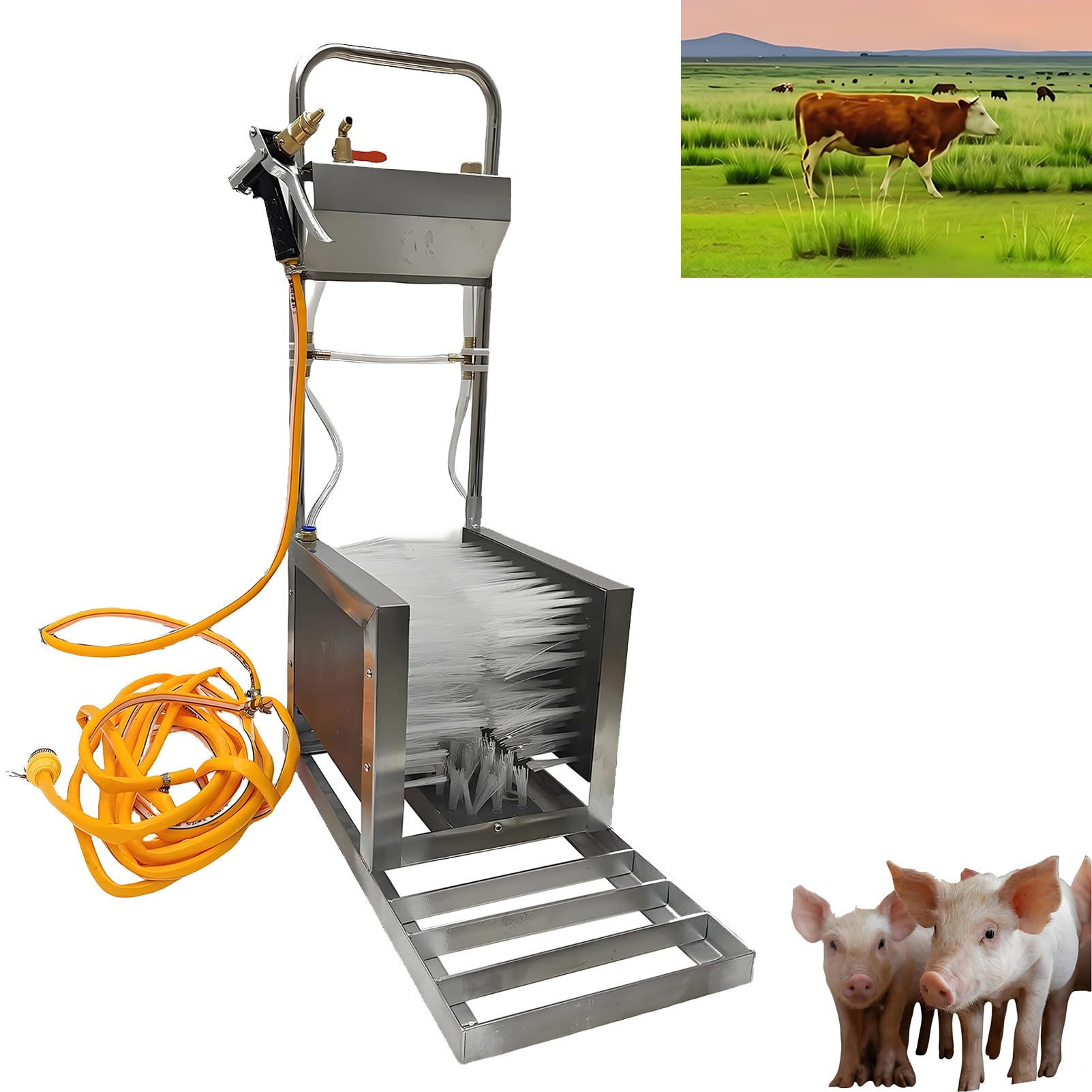 EpyGnom Farm Boot Scrubber Shoe Cleaner, Stainless Steel Shoe Brush Scraper & Footwear Cleaner with Water Spray Gun, Suitable for Farms, Ranches and Construction Sites