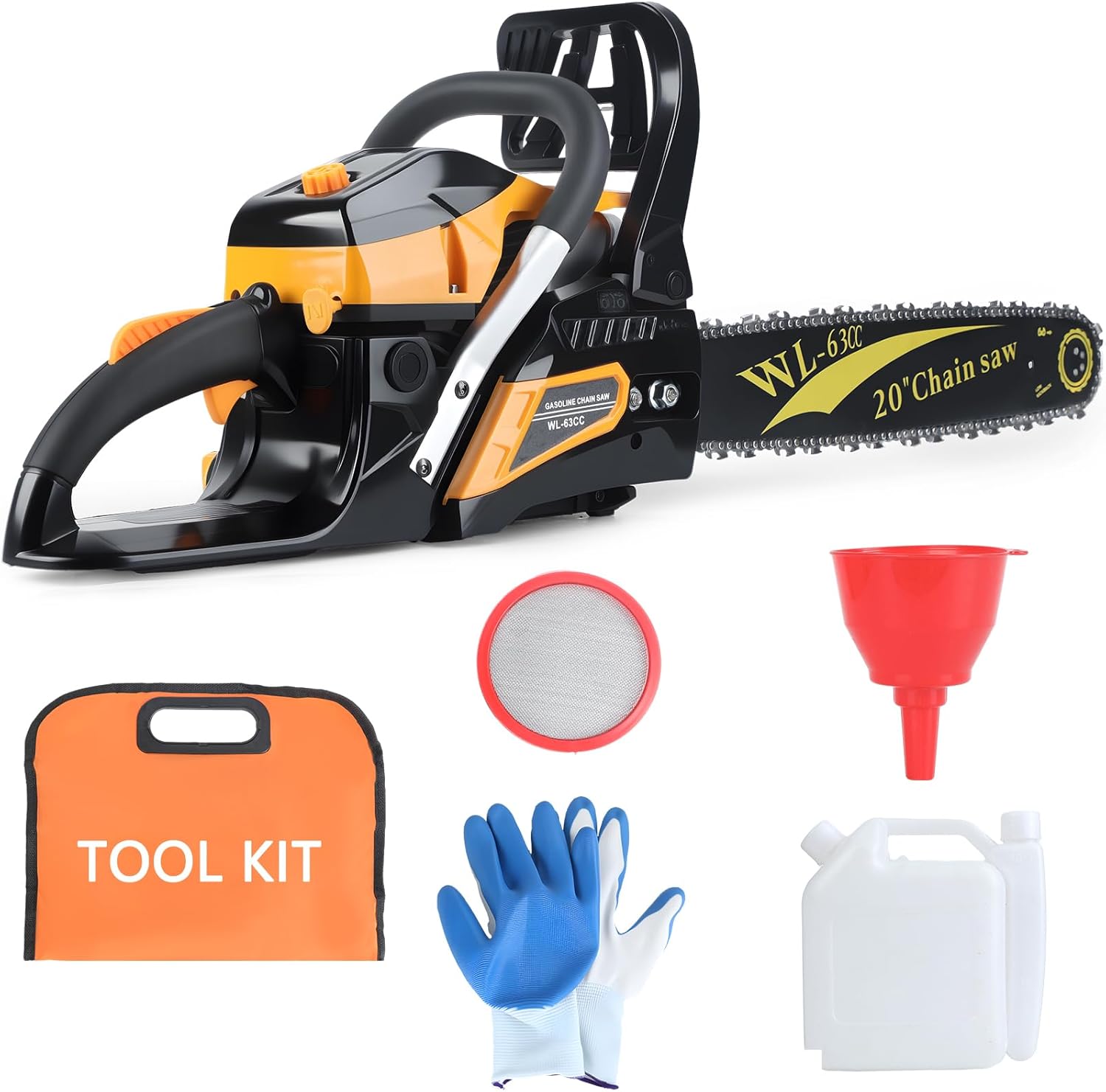 63CC Gas Powered Chainsaw - 20'',8500RPM 2-Cycle Engine Handed Petrol Gasoline Chain Saw with Pricision, Heavy Duty Gas Chain Saw for Tree Felling, Logging, and Firewood Cutting