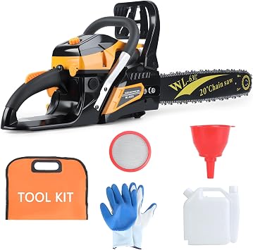 Gas Chainsaw 20 Inch,63CC Gas Powered Cordless Chainsaw Heavy Duty,2 Stroke Handed Petrol Gasoline Chain Saw with Ergonomic Handle,Small Vibration Cordless Logging Saw Woodworking Tool 2800W 8500RPM