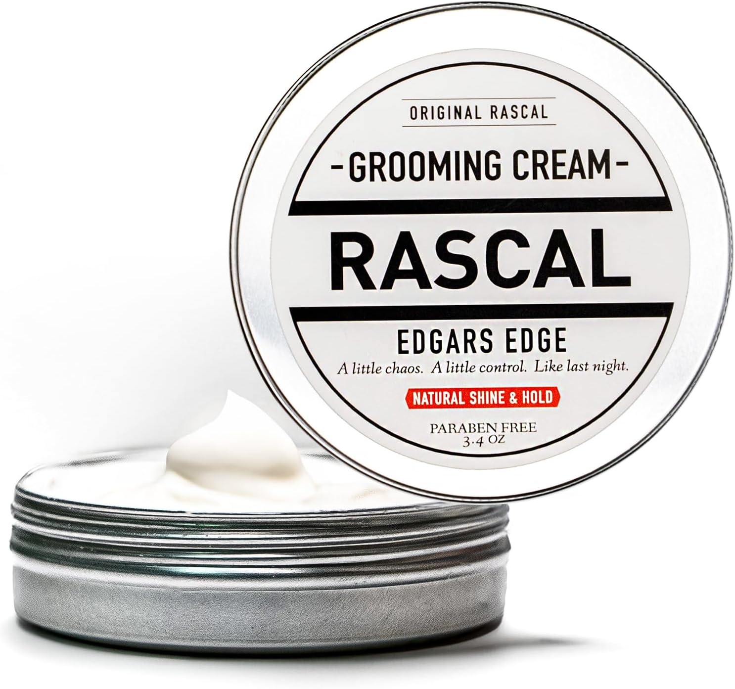 Rascal Original Edgar's Edge Grooming Cream - Hair Cream for Men with Medium Hold & Natural Shine, Mens Hair Conditioning & Styling Solution for All Hair Types, Made with Beeswax & Castor Oil - 3.4 Oz