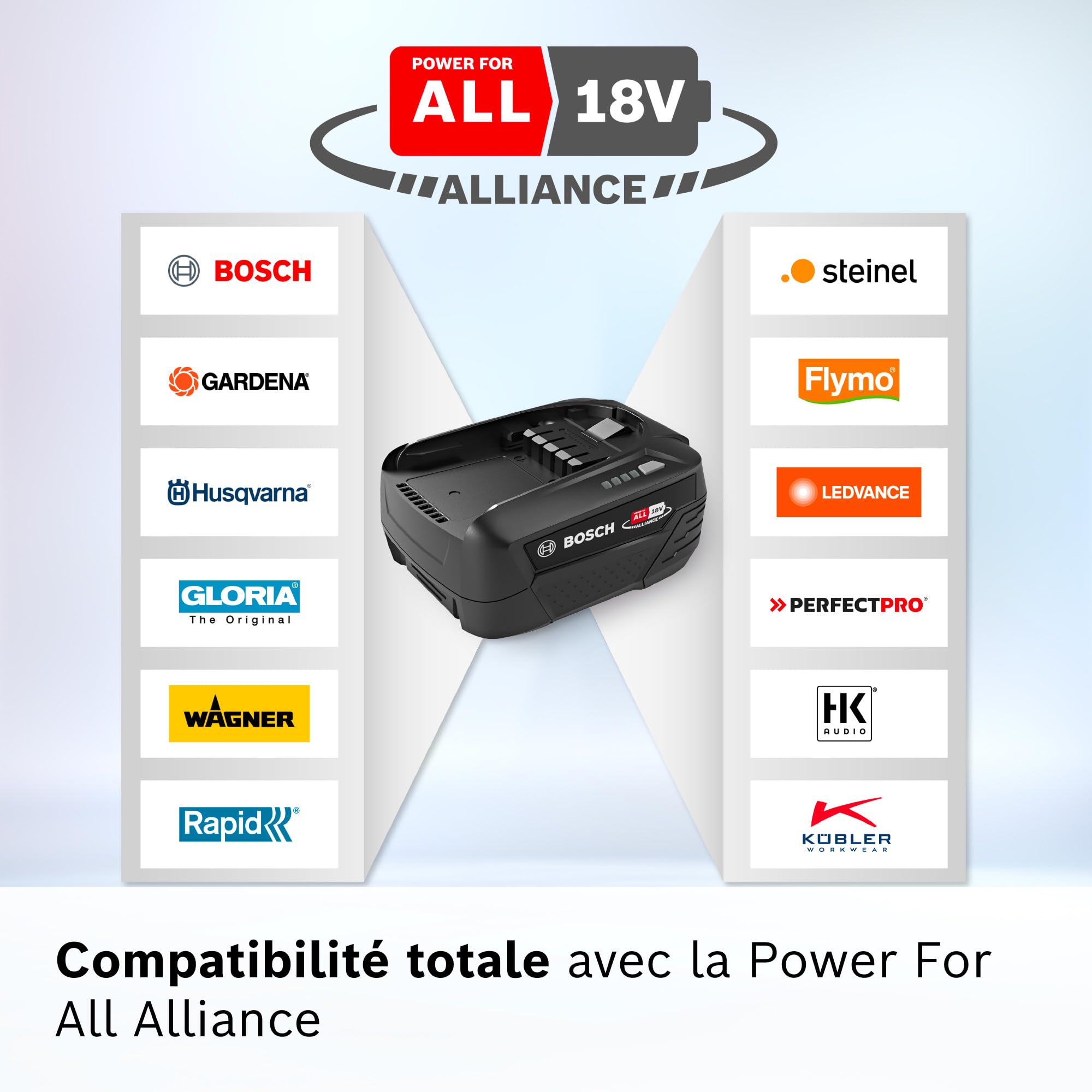 Bosch Batterie 5,0 Ah, 18 V, Interchangeable, Compatible avec Plus de 150 Outils 18 V, Power for All Alliance, pour aspirateurs Unlimited 6 7 8 9 10, BHZUB1850