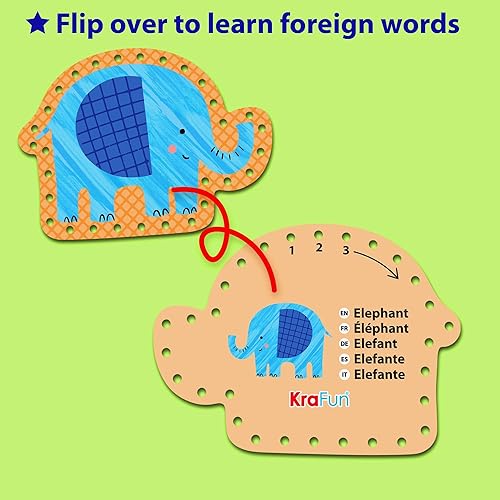 Miniatura 4 de KRAFUN Safari Animal Kit de cordones para artes y manualidades preescolares, 10 tarjetas fáciles de atar para niños pequeños con habilidades motoras