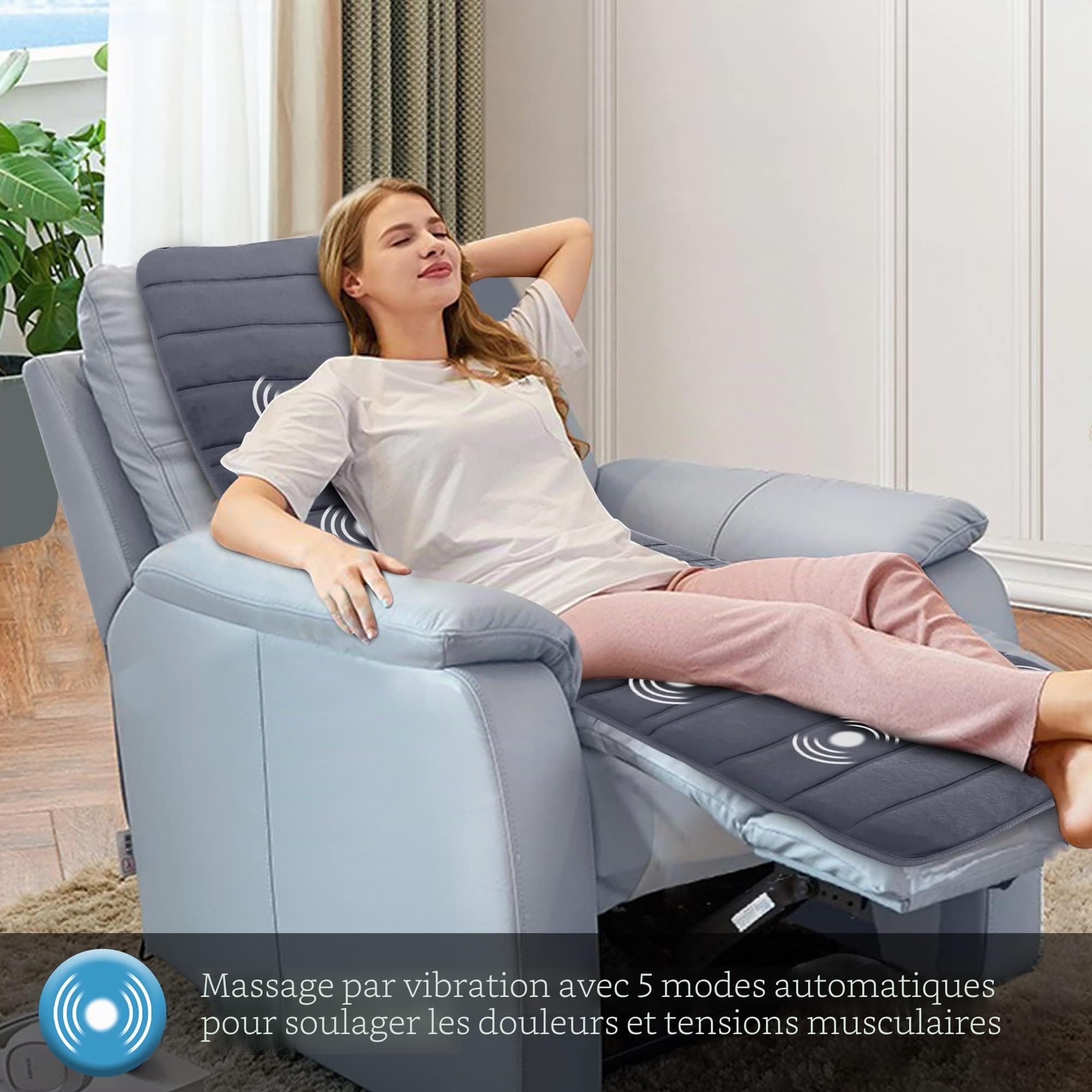 COMFIER Tapis de massage électrique chauffant pour tout le corps, 10 moteurs de vibration, 2 coussins chauffants, 5 modes de massage et 3 niveaux d’intensité, cadeau pour papa et maman