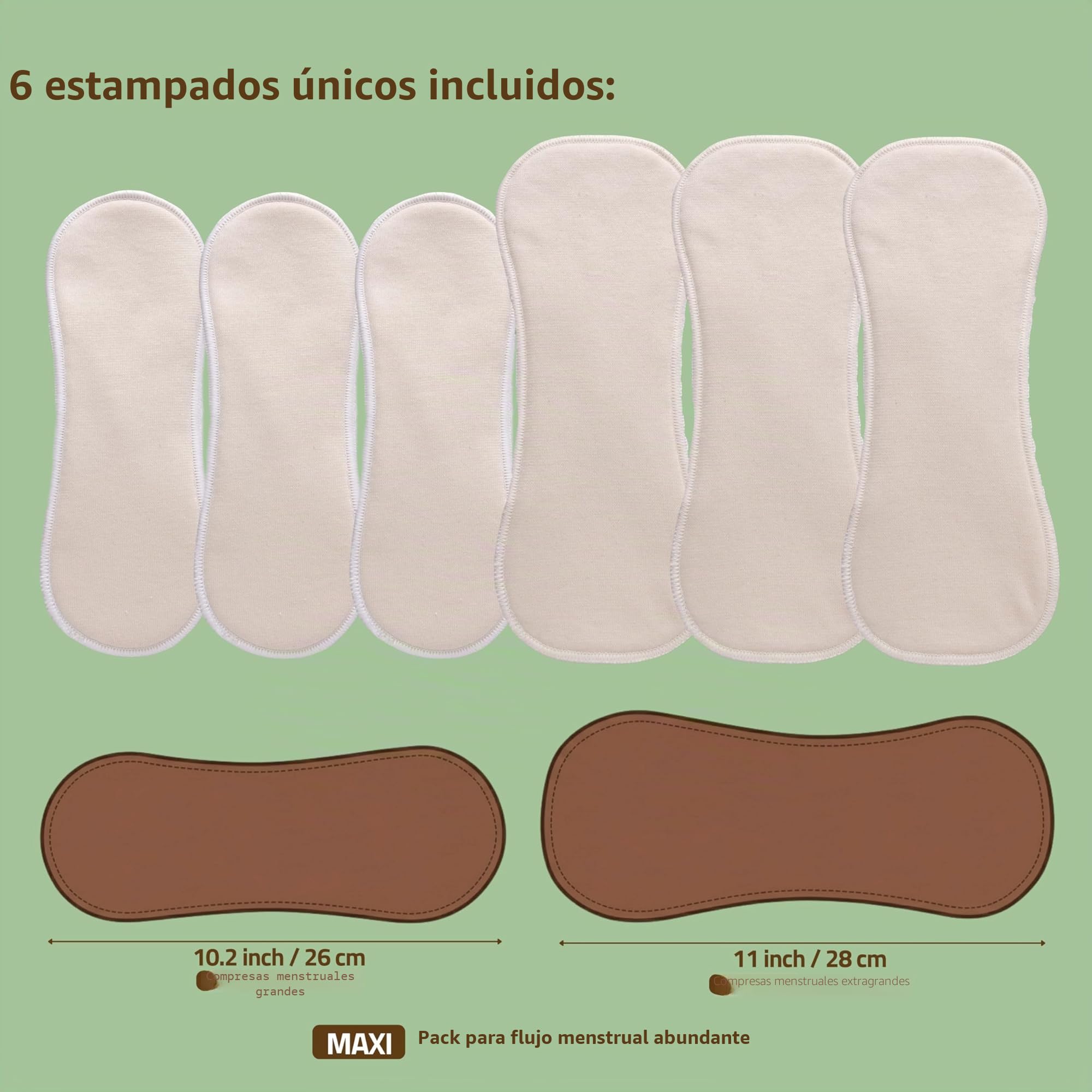 Compresas reutilizables en algodón orgánico para flujo abundante e incontinencia (L+XL, 6 uds.); lavables a alta T°, HECHAS EN LA UE; suaves, no irritantes y cómodas, compresas de tela para mujeres