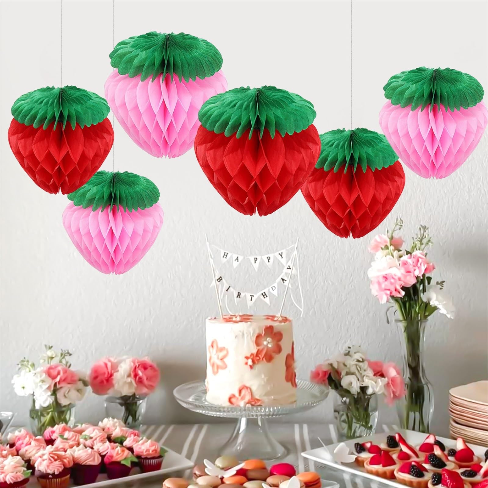Papierowe Lampiony 10 Szt. Papierowych Lampionów W Kształcie Plastra Miodu Truskawki Na Imprezę Dekoracje Imprezę(Rot,20cm)