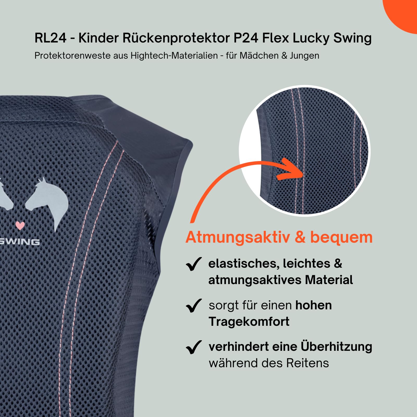 RL24 - Kinder Rückenprotektor P24 Flex Lucky Swing – Protektorenweste aus Hightech-Materialien – Reiter Schutzweste – atmungsaktiv & leicht – Unisex Reitweste in Nachtblau – viele Größen