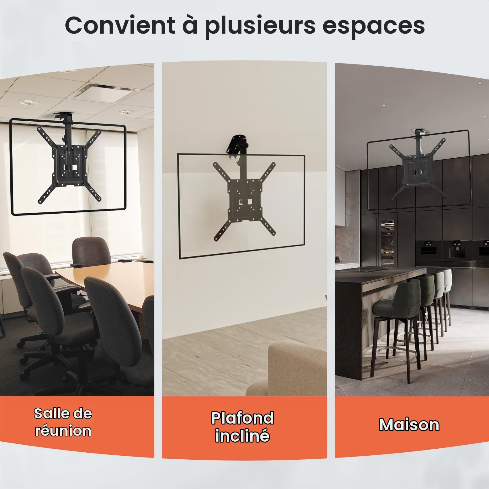 PUTORSEN 23 à 55 Pouces Support TV Plafond, Pliable Support de Téléviseur Pivotant Ajustable pour Plafonds Plats ou Inclinés,Hauteur Réglable Support Plafond TV pour un Maximum 20KG,Max VESA 400x400mm