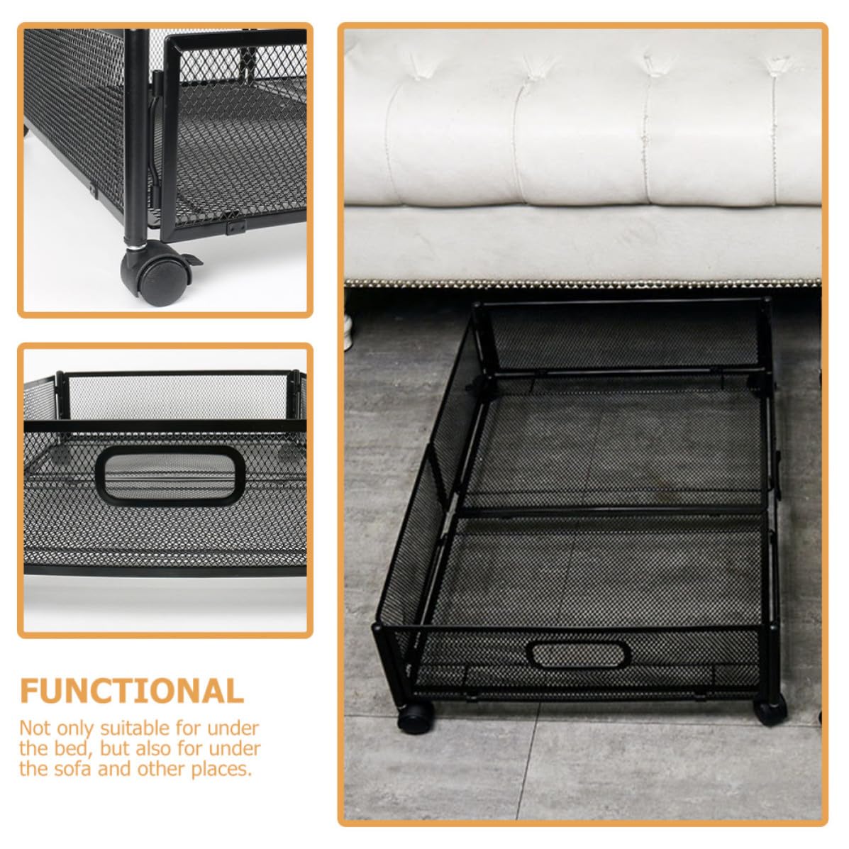 Contenitore Sotto Letto Struttura in Acciaio Inox Nero Pieghevole | Design a Cassetto, Capienza Ampia, Plastico Integrato, per Sotto Letto e Altri Spazi