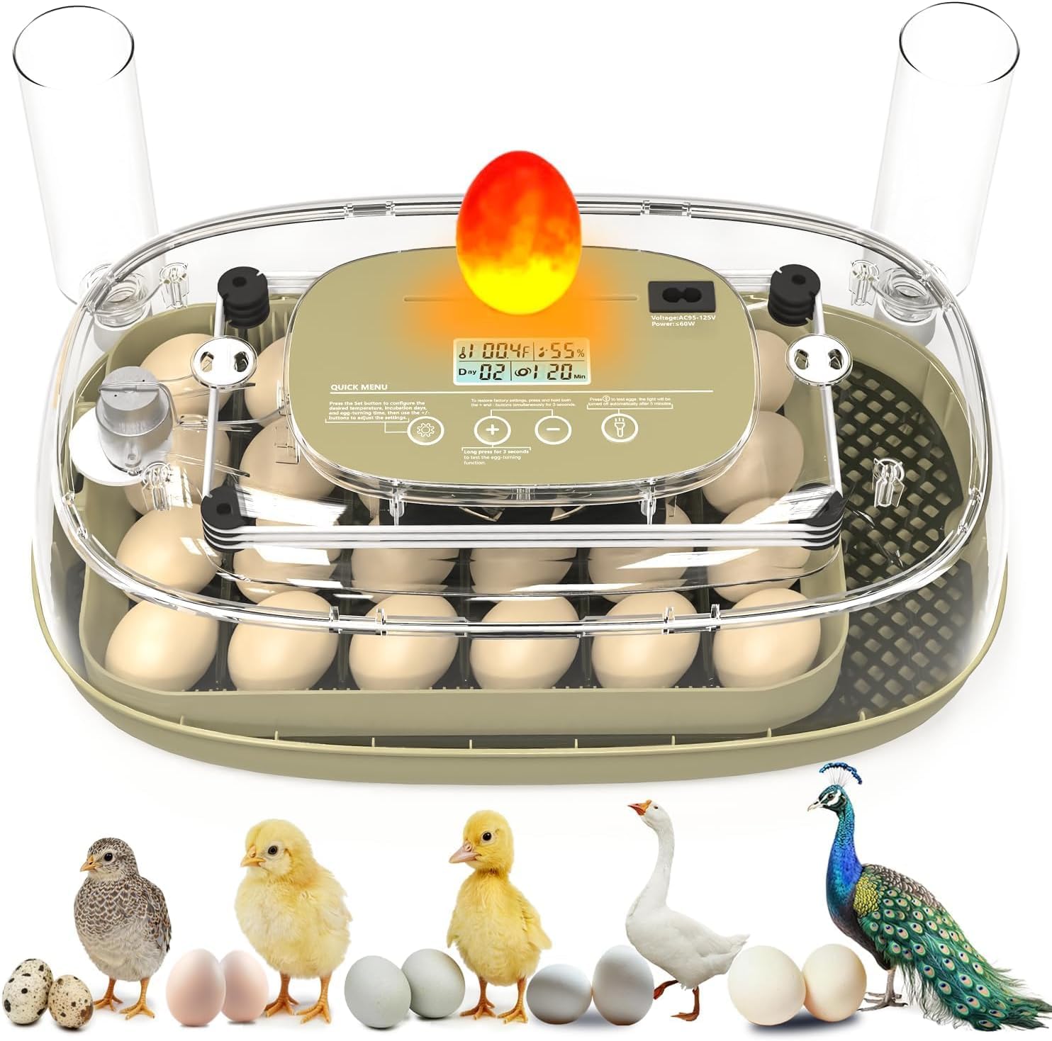 Incubateur pour éclosion de 24 œufs, retourneur Automatique d'œufs et Nouveau système de contrôle Automatique de l'humidité, Vision Claire à 360° pour Poulet, Canard et caille