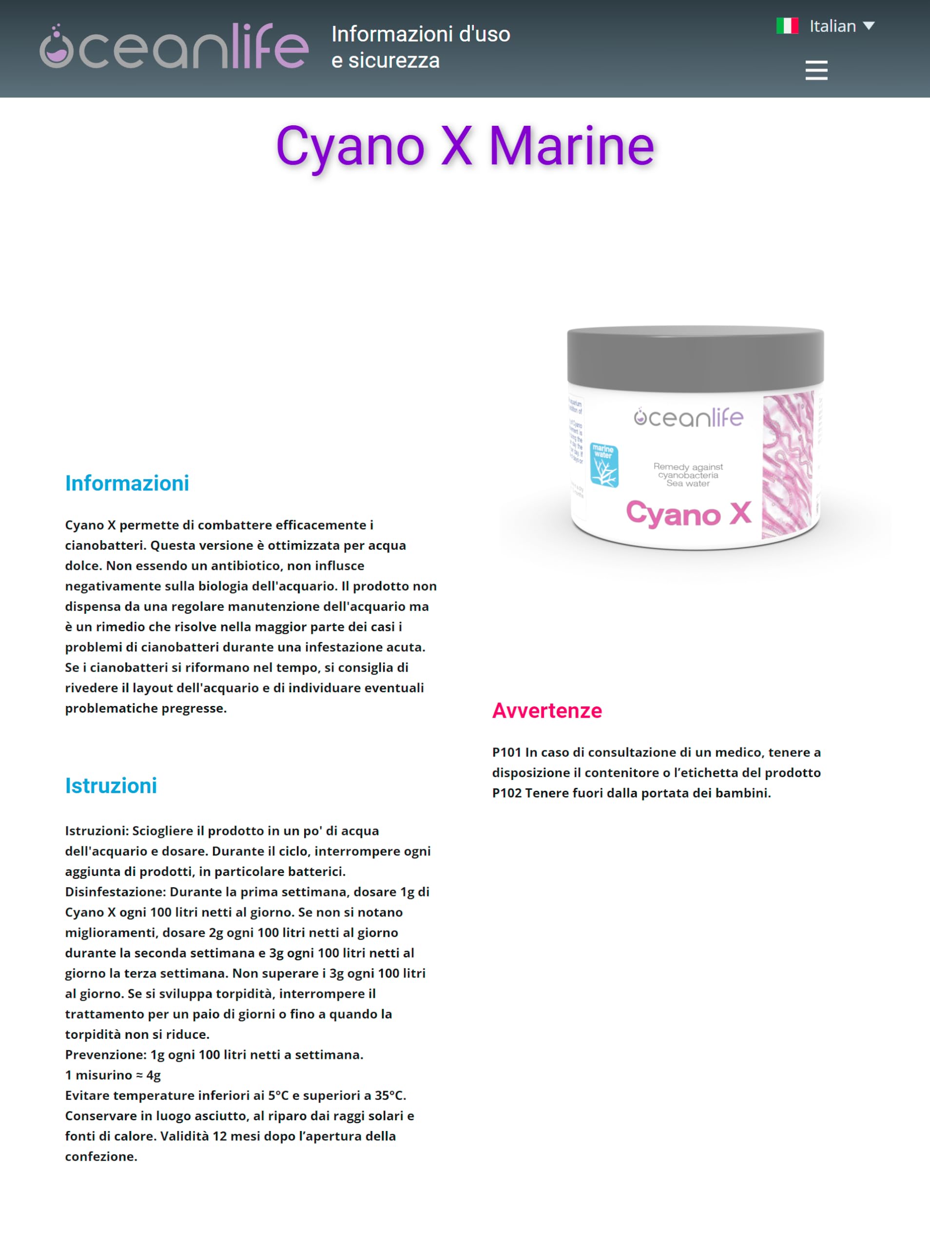 Oceanlife Cyano X Marine Water - 250ml (~200g) - Rimedio Contro i cianobatteri in Acquario d'Acqua Marina